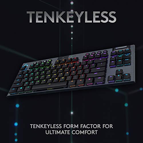 Logitech G915 TKL Tenkeyless Lightspeed Wireless RGB Mechanical Gaming Keyboard, Low Profile Switch Options, Lightsync RGB, Advanced Wireless and Bluetooth Support - Clicky,Black