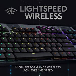 Logitech G915 TKL Tenkeyless Lightspeed Wireless RGB Mechanical Gaming Keyboard, Low Profile Switch Options, Lightsync RGB, Advanced Wireless and Bluetooth Support - Clicky,Black