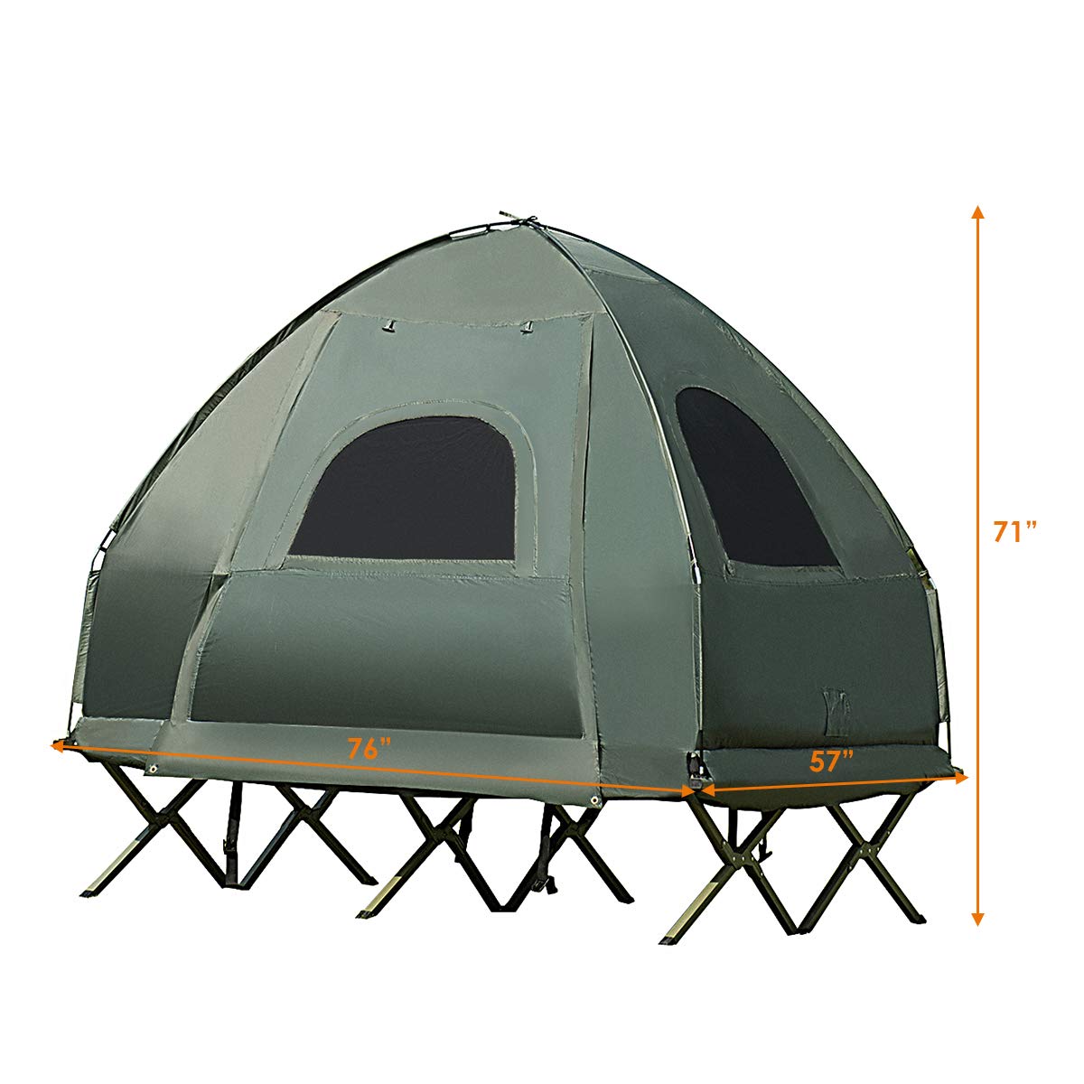 Double Tent Bed, Portable Camping Tent with Air Mattress and Pillow, Folding Camping Cot of Metal Frame, Double Sleep Bag with Polyester Canopy, for Outdoor Family Camping Picnic - Military Green