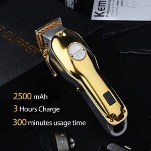 Kemei Golden Cordless Professional Hair Clippers Hair Trimmer for Men for Stylists and Barbers Full Metal Housing Hair Clipper USB Charge (Golden)