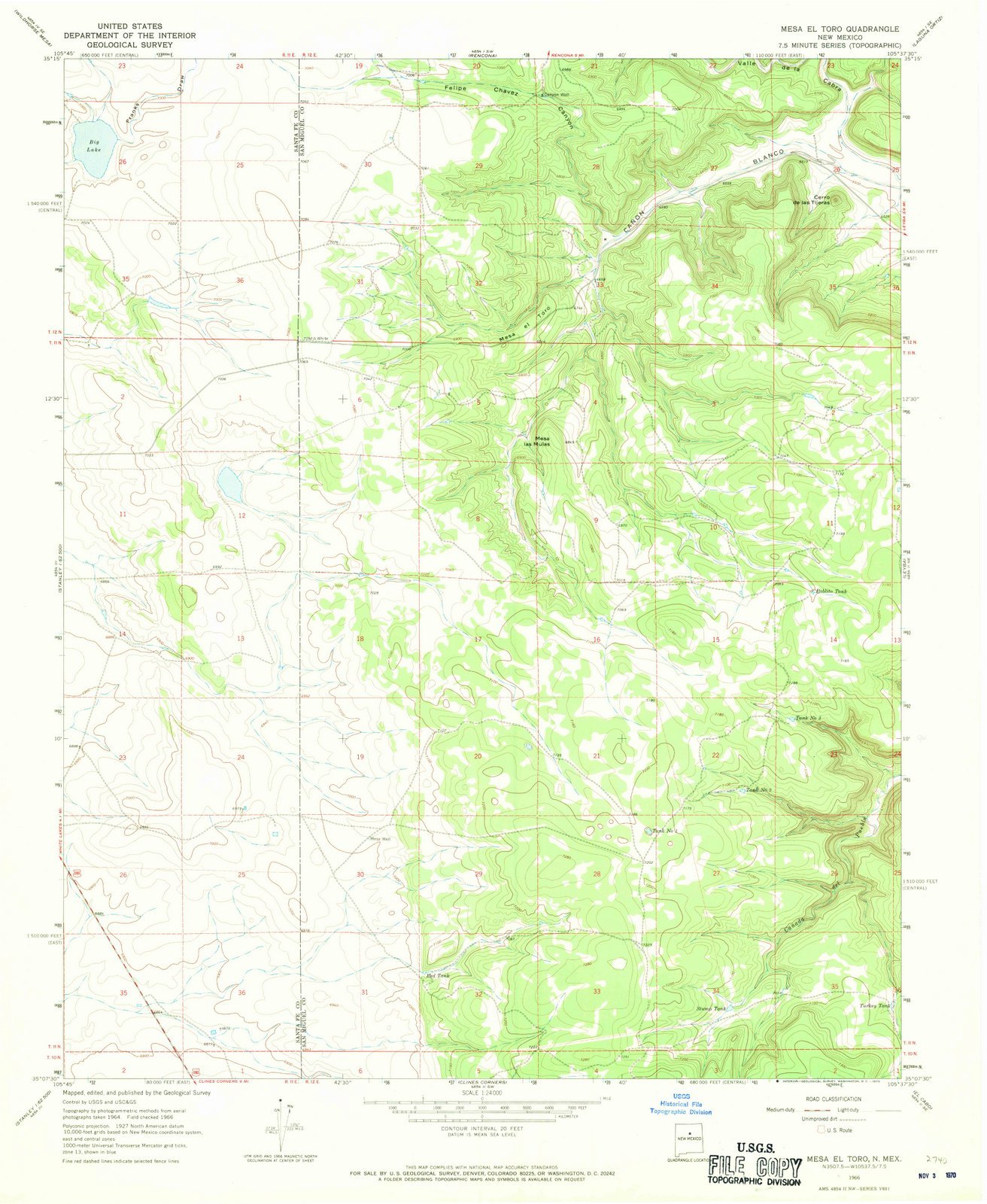 1966 Mesa El Toro, NM - New Mexico - USGS Historical Topographic Map : 44in x 55in