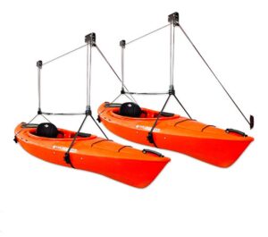 storeyourboard kayak ceiling storage hoist, garage pulley hi-lift system (2 kayaks)