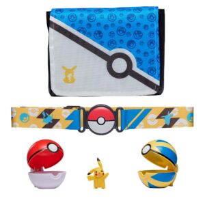 pokémon bandolier set - features a 2-inch pikachu figure, 2 clip ‘n’ go poke balls/belt, and a carrying bag - folds out into battle mat for 2 figures