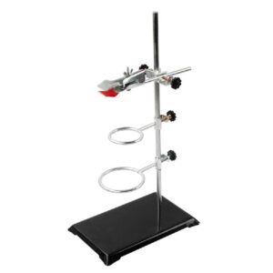 labzhang chemistry laboratory stand set, with support stand (8.3"x5.5"), 2 retort rings (dia. 2.2"/2.6"), rod (length 19.7") and flask clamp