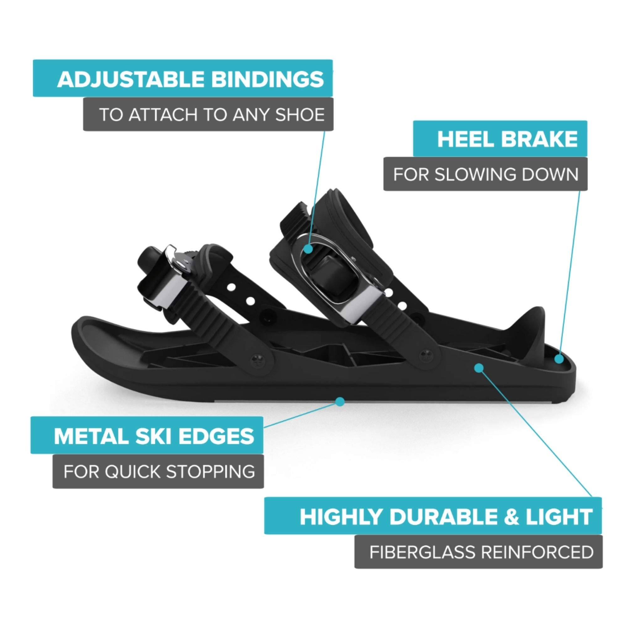 Snowfeet X - Mini Short Ski Skates for Snow Pro Version | Skis for Winter Shoes | Short Snowskates Snowblades Skiboards | The Real Original (Black)