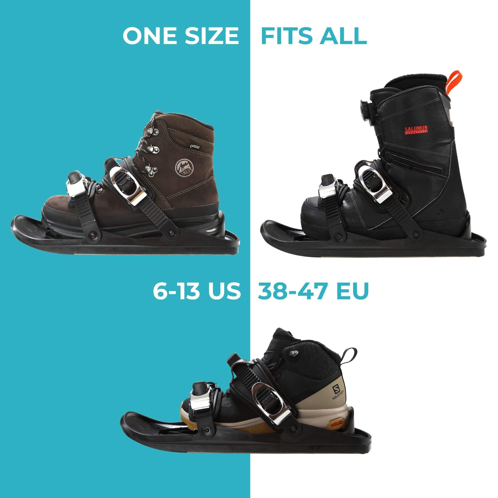 Snowfeet X - Mini Short Ski Skates for Snow Pro Version | Skis for Winter Shoes | Short Snowskates Snowblades Skiboards | The Real Original (Black)