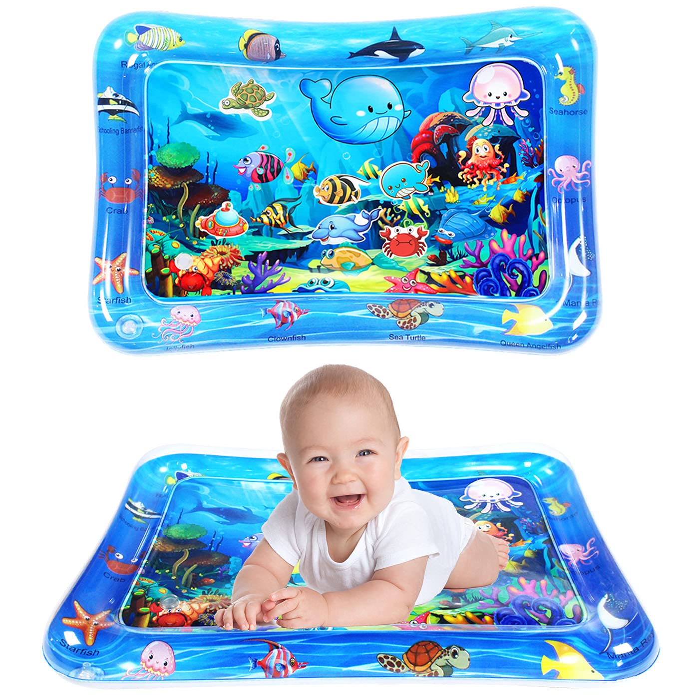 WSPER Tummy Time Water Mat Inflatable Water Play mat for 3 6 9 Months Baby Boy & Girl, Early Activity Center for Newborn Infants