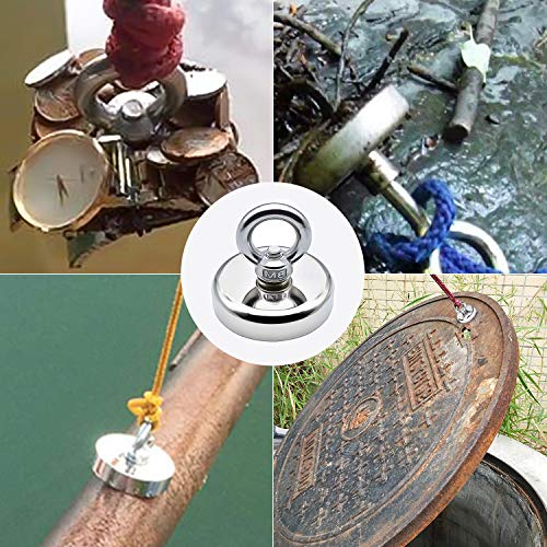 Fishing Magnets 2 Pack, 500lbs Pulling Force Super Strong Round Neodymium Rare Earth Magnet with Countersunk Hole Eyebolt for Magnetic Fishing, River, Salvage, Treasure Hunting, 2.36" Diameter