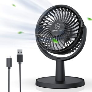 small personal usb powered fan with 4 speeds, portable desk fans with 310° rotation, mini powerful table fans, ultra quiet air cooling fan for office, bedroom, easy to store, strong, compact-black