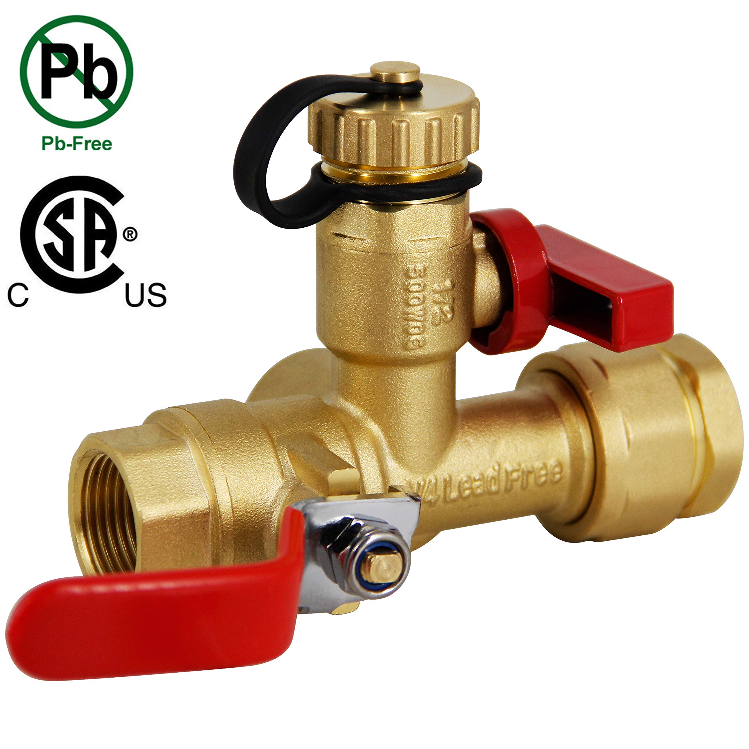 Twinkle Star 3/4 Inch IPS Isolator Tankless Water Heater Service Valve Kit, with Pressure Relief Valve, Clean Brass Construction