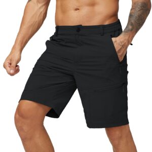 mier men’s quick dry hiking shorts lightweight nylon stretch outdoor trail shorts, 5 zipper pockets, 32, black