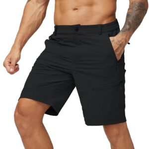 MIER Men’s Quick Dry Hiking Shorts Lightweight Nylon Stretch Outdoor Trail Shorts, 5 Zipper Pockets, 32, Black