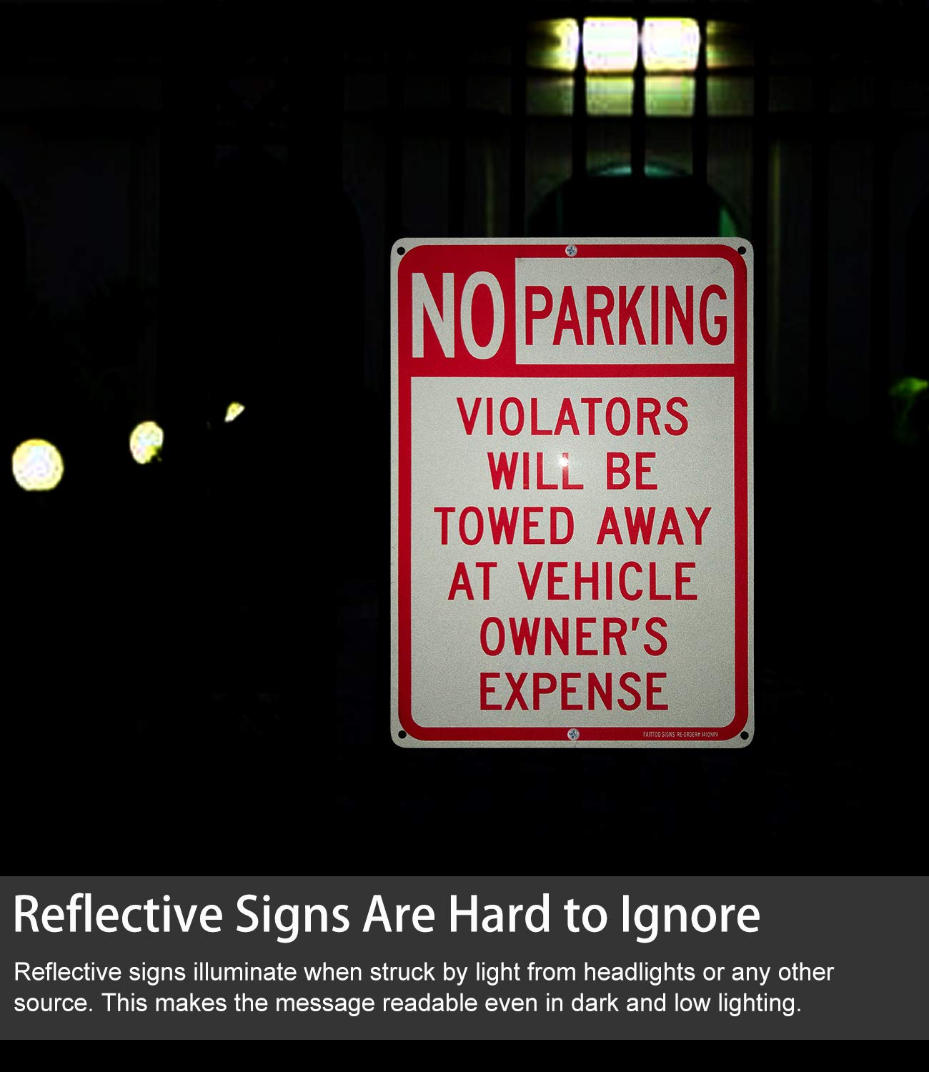 No Parking Without Property Owner's Permission Sign, Violators Will Be Towed at Vehicle Owner's Expense (3 Pack) 14 x 10 Inches .40 Rust Free Aluminum Reflective Sign, UV Protected,Weather Resistant,W