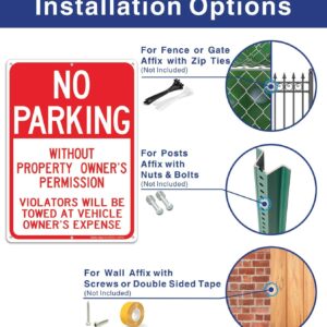 No Parking Without Property Owner's Permission Sign, Violators Will Be Towed at Vehicle Owner's Expense (3 Pack) 14 x 10 Inches .40 Rust Free Aluminum Reflective Sign, UV Protected,Weather Resistant,W