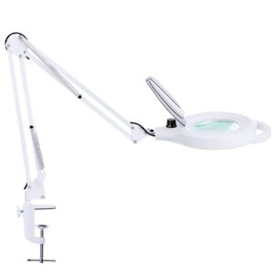 kirkas led dimmable magnifying lamp with clamp, 2,200 lumens super bright magnifying glass with light, adjustable metal swivel arm magnifier desk light for close work, crafts, reading, repair - 2.25x