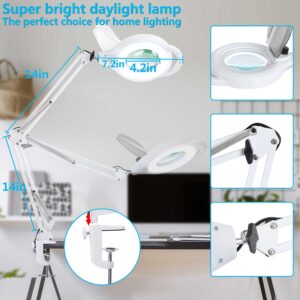 KIRKAS LED Dimmable Magnifying Lamp with Clamp, 2,200 Lumens Super Bright Magnifying Glass with Light, Adjustable Metal Swivel Arm Magnifier Desk Light for Close Work, Crafts, Reading, Repair - 2.25X