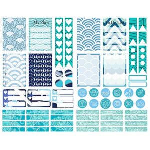 seasonstorm blue sea wave pattern kawaii aesthetic pastel art agenda journal planner stationery stickers