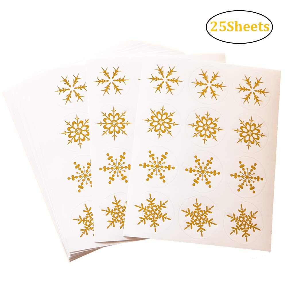 300pcs Snowflake Decorative Gold Circle Envelope Seals Stickers Self-Adhesive Universal Sealing Stickers Gift Boxes Stickers Label Stickers