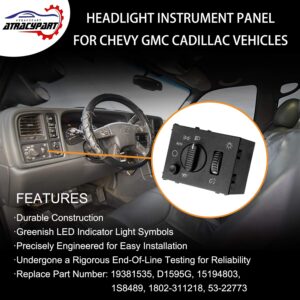 Headlight Switch Headlamp Dimmer Switch Greenish LED Light | for 2003-2007 Chevy Silverado Suburban Tahoe Avalanche GMC Sierra Yukon Cadillac Escalade | Replaces# 19381535, D1595G, 15194803