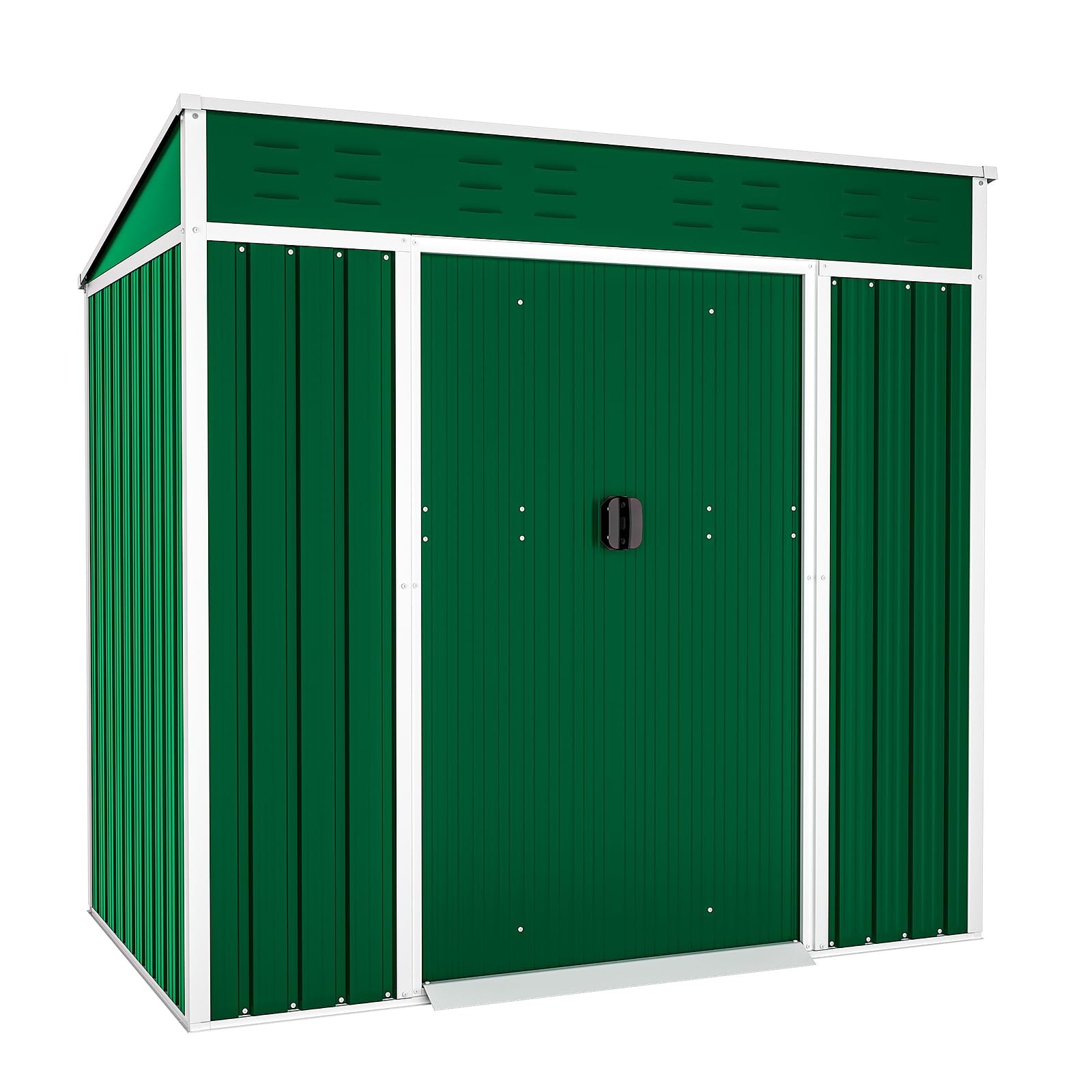 Patiomore 4X6 FT Outdoor Garden Storage Shed Yard Storage Tool Steel House with Sliding Door (Green)