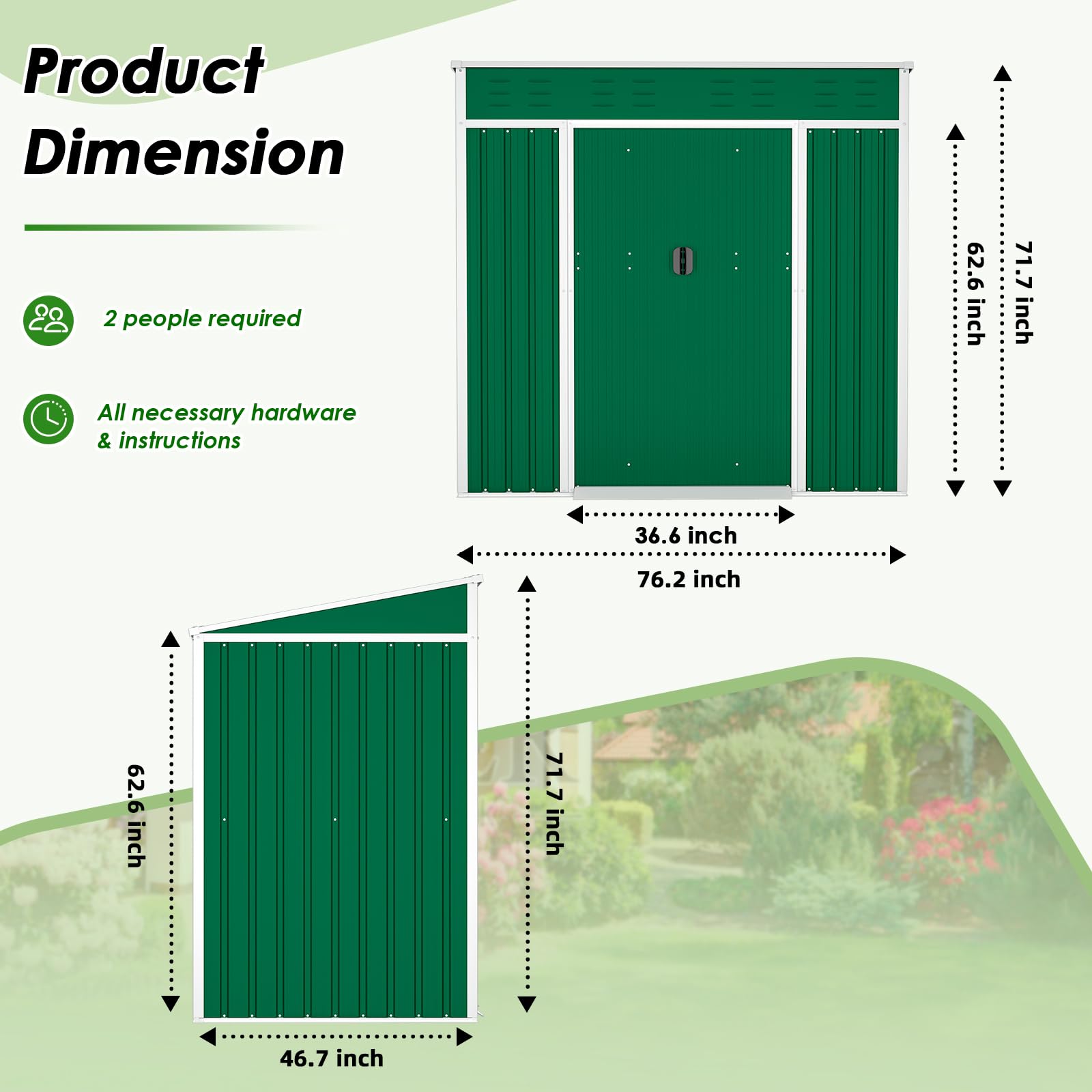 Patiomore 4X6 FT Outdoor Garden Storage Shed Yard Storage Tool Steel House with Sliding Door (Green)