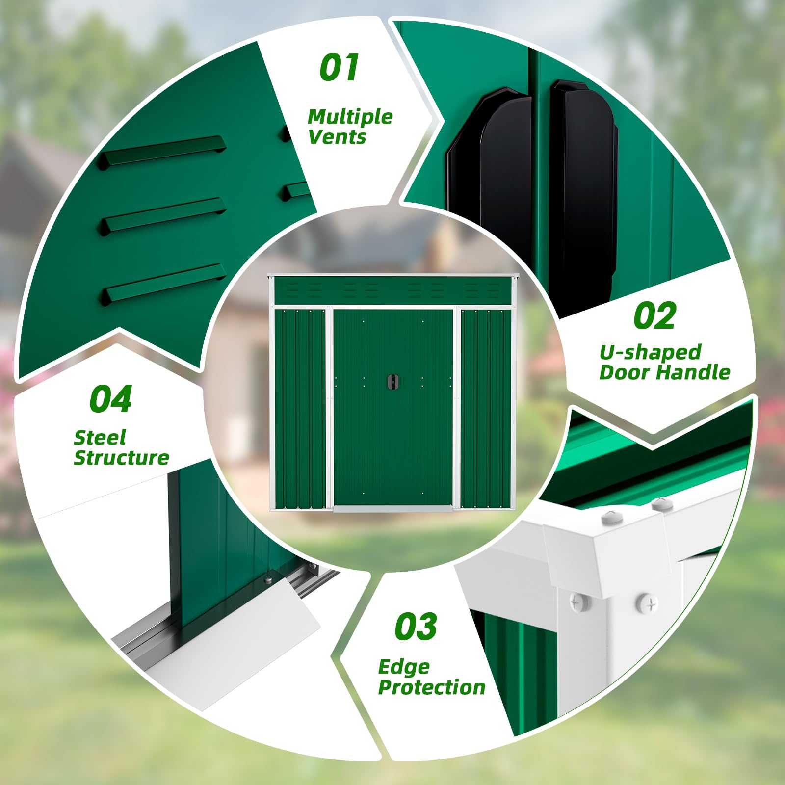 Patiomore 4X6 FT Outdoor Garden Storage Shed Yard Storage Tool Steel House with Sliding Door (Green)