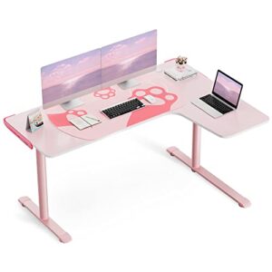 eureka ergonomic l60 gaming desk l shaped, 60 inch large pink computer table home office corner study writing modern workstation w mouse pad cable management, space saving, gift for girl female, right
