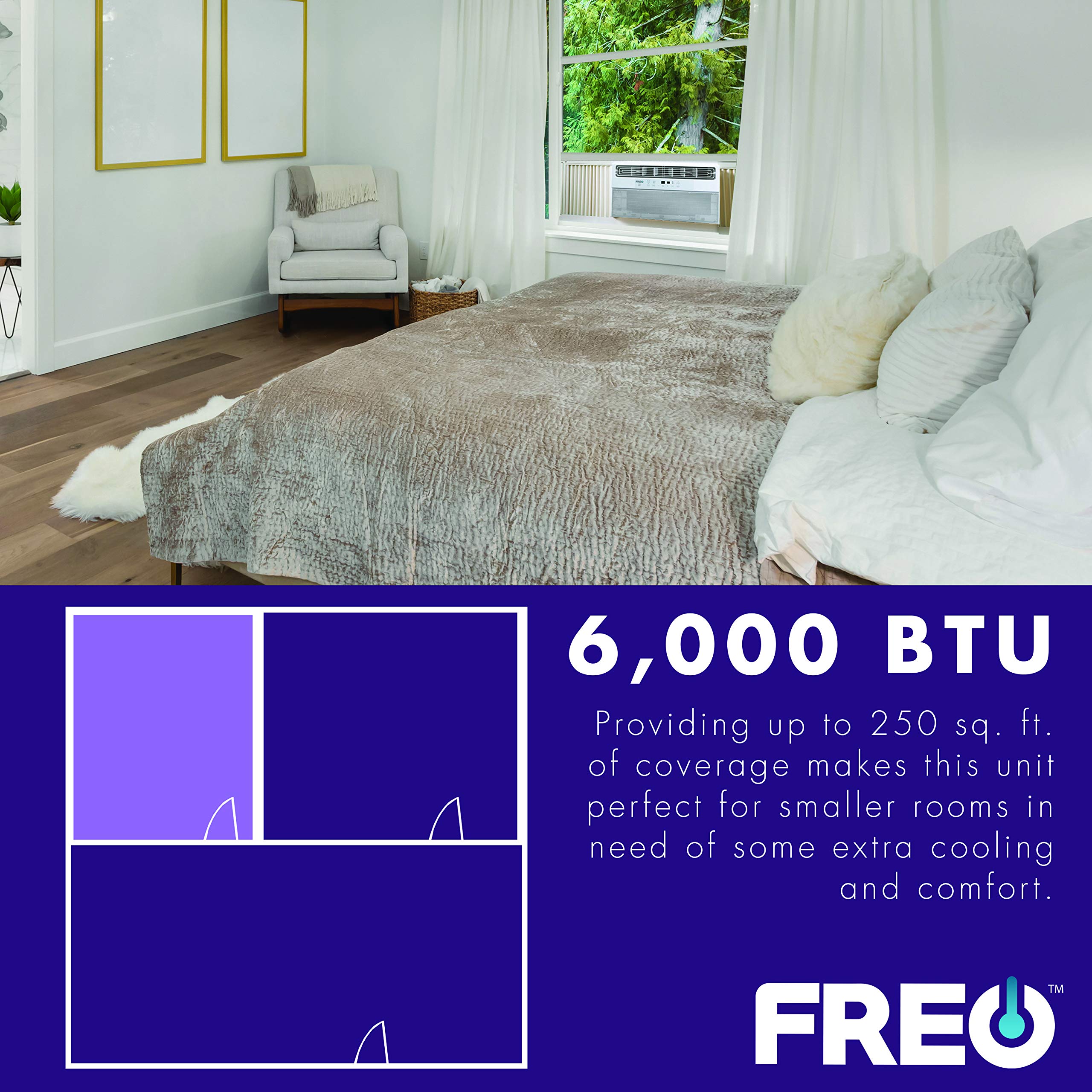 Freo 6,000 BTU Window Conditioner | Ultra Quiet | Energy Star | LED Display | Follow Me Remote | Dehumidifier | Adjustable Air Flow | AC for Rooms up to 250 Sq. Ft | FHCW061AUQ, 1.5 pints/h, White