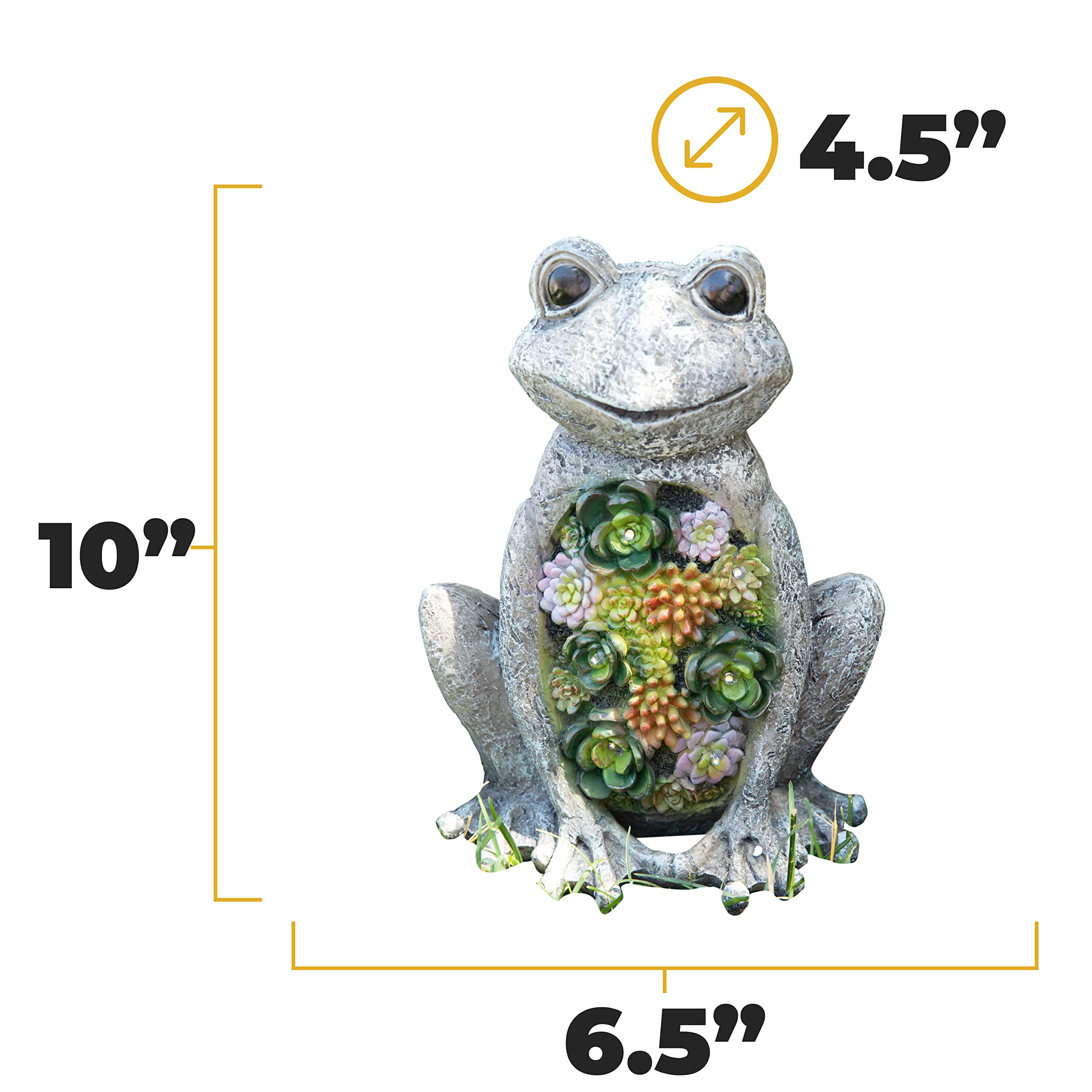 VP Home Chillin Frog Solar LED Patio Light, 10"H x 6.5"W x 4.5"D, Polyresin Construction, Rechargeable Battery Included