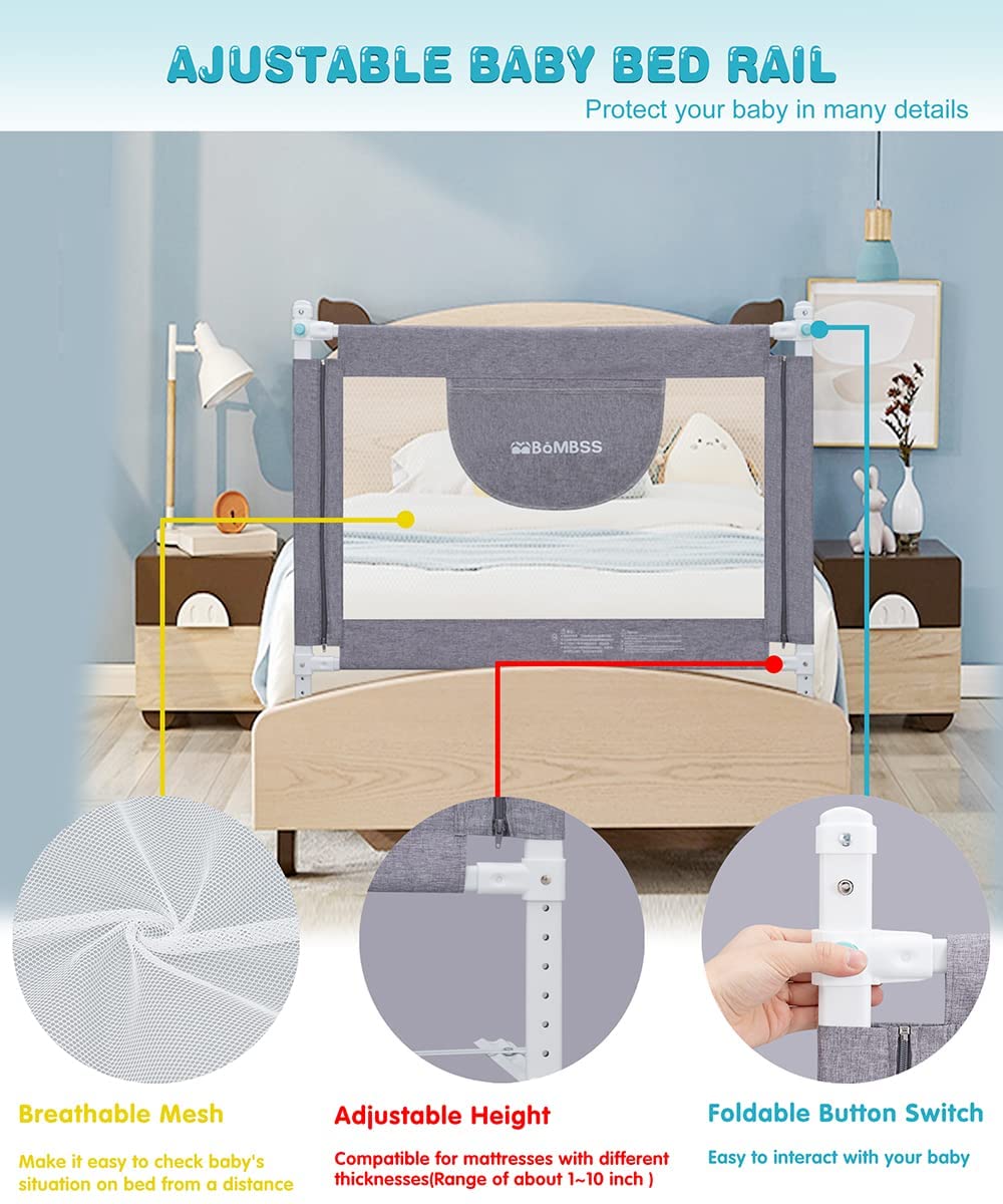 MBQMBSS 69" Bed Rail for Toddlers, Baby Bed Rail Guard for Full Size Bed, Twin Bed Safety Bedrail for Toddler Kids - Double Side Child Lock for Easy Lifting and Extra Y-Shape Strap for More Stablity