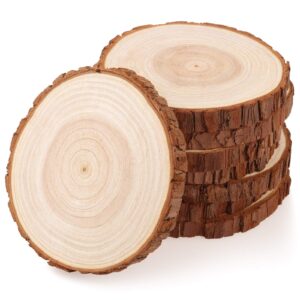 fuyit unfinished wood slices for centerpieces, 8pcs 5.1-5.5 inch natural wooden round discs with bark for rustic diy crafts, table base, wedding decoration