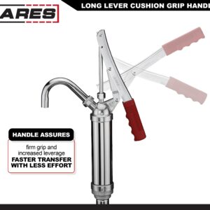 ARES 55000 - Oil Barrel Pump - 2-Piece Telescoping Suction Tube Fits 15-55 Gallon Drums - Designed to Deliver Base Oil, Transmission Oil and Heavier Fluids - Removable Heavy Duty Spout