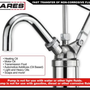 ARES 55000 - Oil Barrel Pump - 2-Piece Telescoping Suction Tube Fits 15-55 Gallon Drums - Designed to Deliver Base Oil, Transmission Oil and Heavier Fluids - Removable Heavy Duty Spout