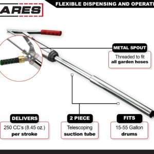 ARES 55000 - Oil Barrel Pump - 2-Piece Telescoping Suction Tube Fits 15-55 Gallon Drums - Designed to Deliver Base Oil, Transmission Oil and Heavier Fluids - Removable Heavy Duty Spout