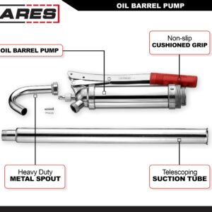 ARES 55000 - Oil Barrel Pump - 2-Piece Telescoping Suction Tube Fits 15-55 Gallon Drums - Designed to Deliver Base Oil, Transmission Oil and Heavier Fluids - Removable Heavy Duty Spout