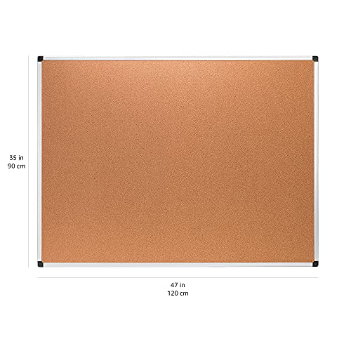 Amazon Basics Rectangular Cork board, Aluminum Frame, 35" x 47", Brown