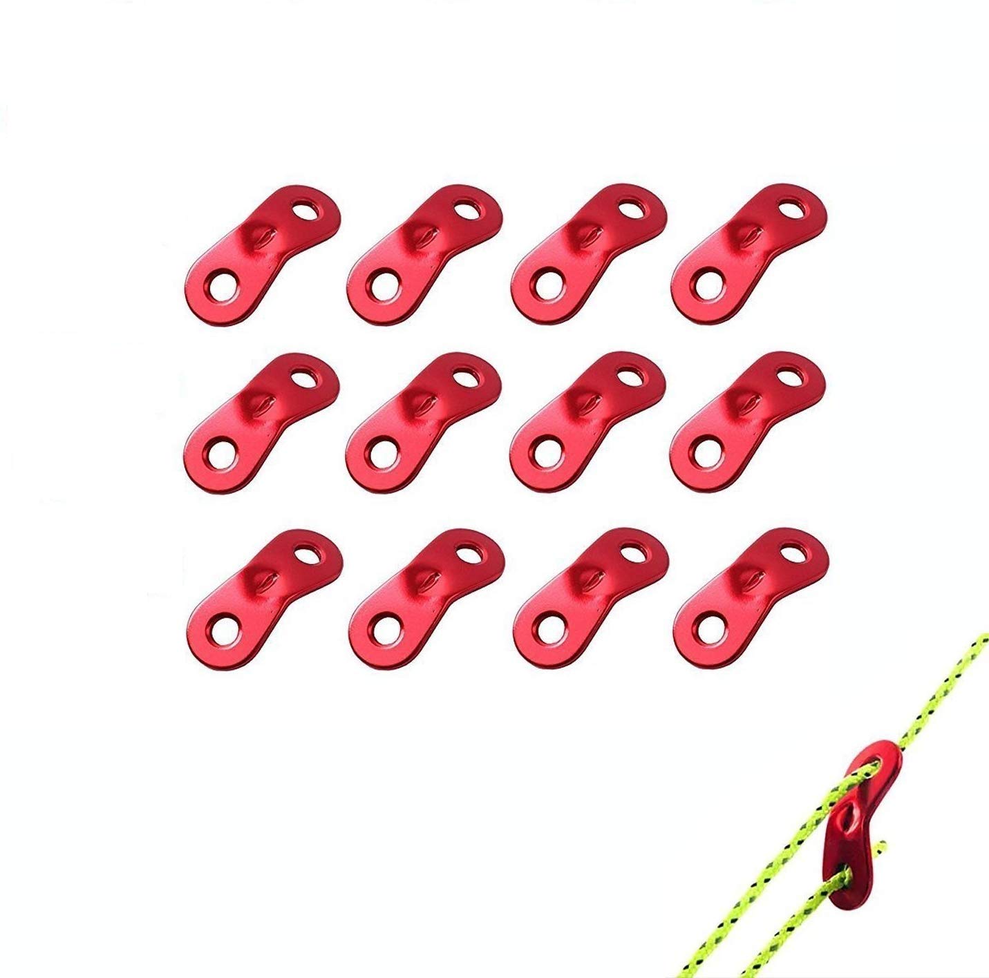 Wenlian Aluminum Alloy Rope Adjuster, Tent Rope Tensioner for Camping Hiking, Pack of 12,red