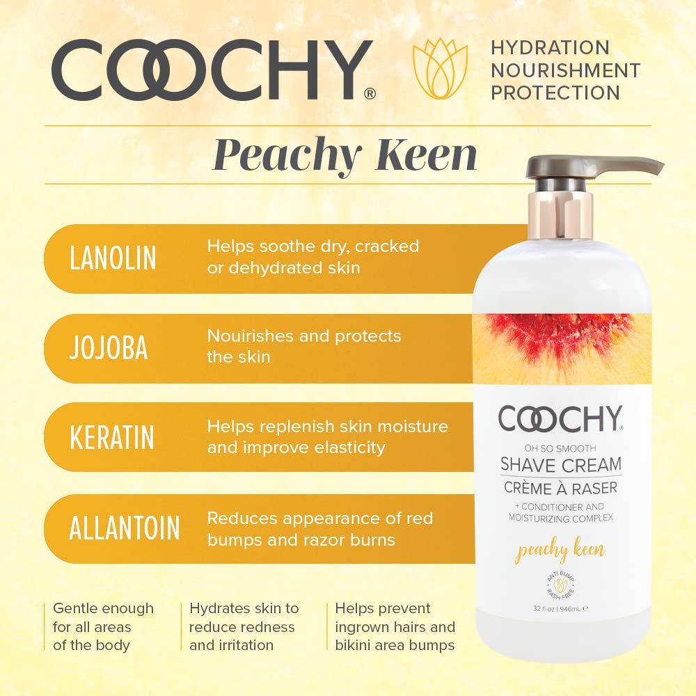 Coochy Intimate Shaving Cream | Shave Conditioner & Moisturizer for Face & Body | Ideal for Sensitive Skin Care, Anti-Bump | Peachy Keen, 32 oz