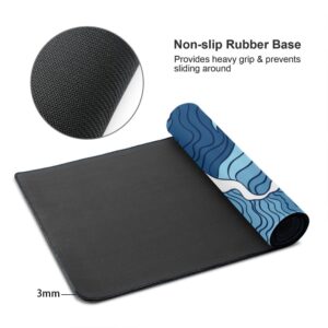 Japanese Blue and White Wave Gaming Mouse Pad XL, Non Slip Rubber Base Mousepad, Stitched Edges Desk Pad, Extended Large Mice Pad,31.5 X 11.8 Inch