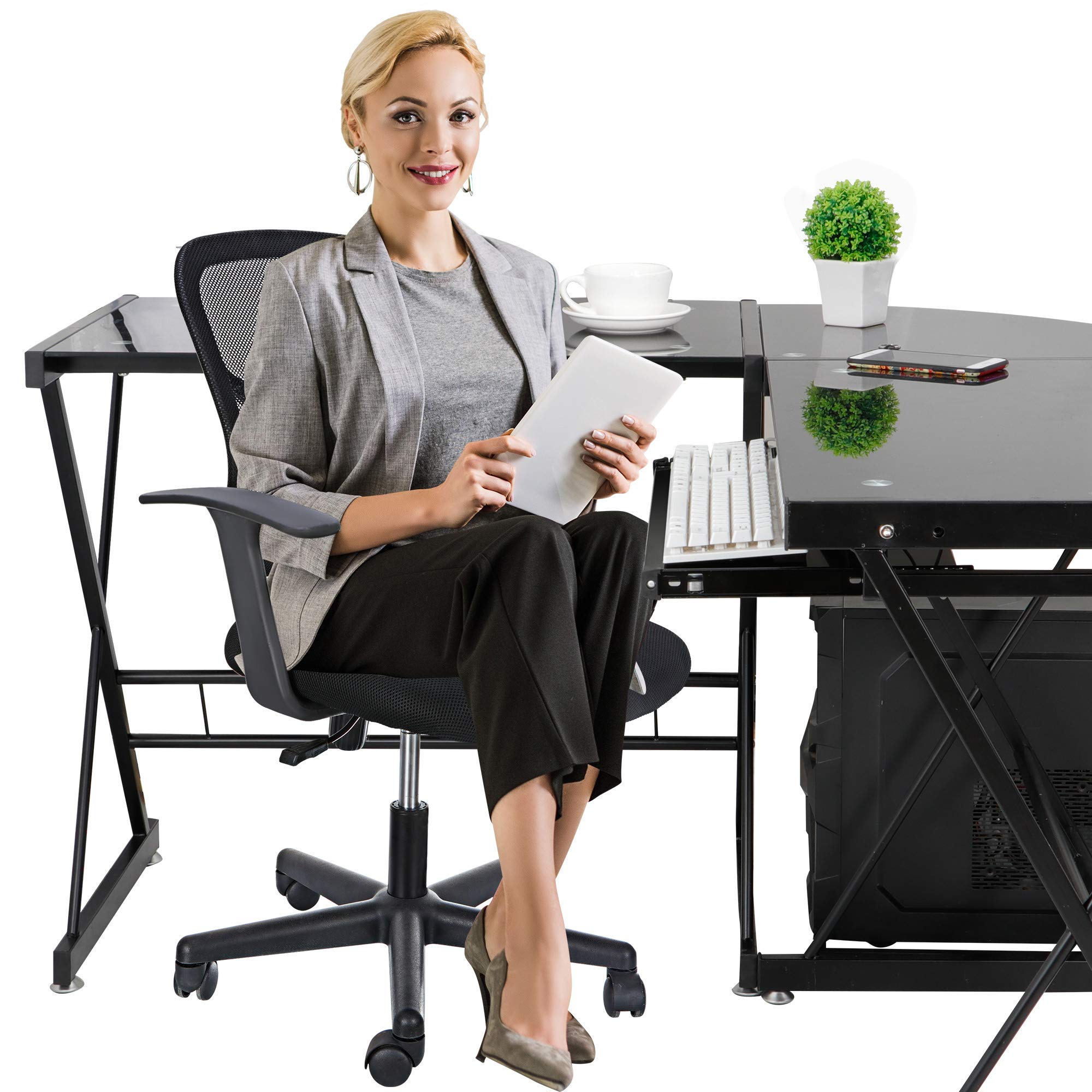 SUPER DEAL Ergonomic Desk Chair Mesh Computer Chair with Armrests, Height Adjustable, 360° Swivel Home Office Task Chair, Black