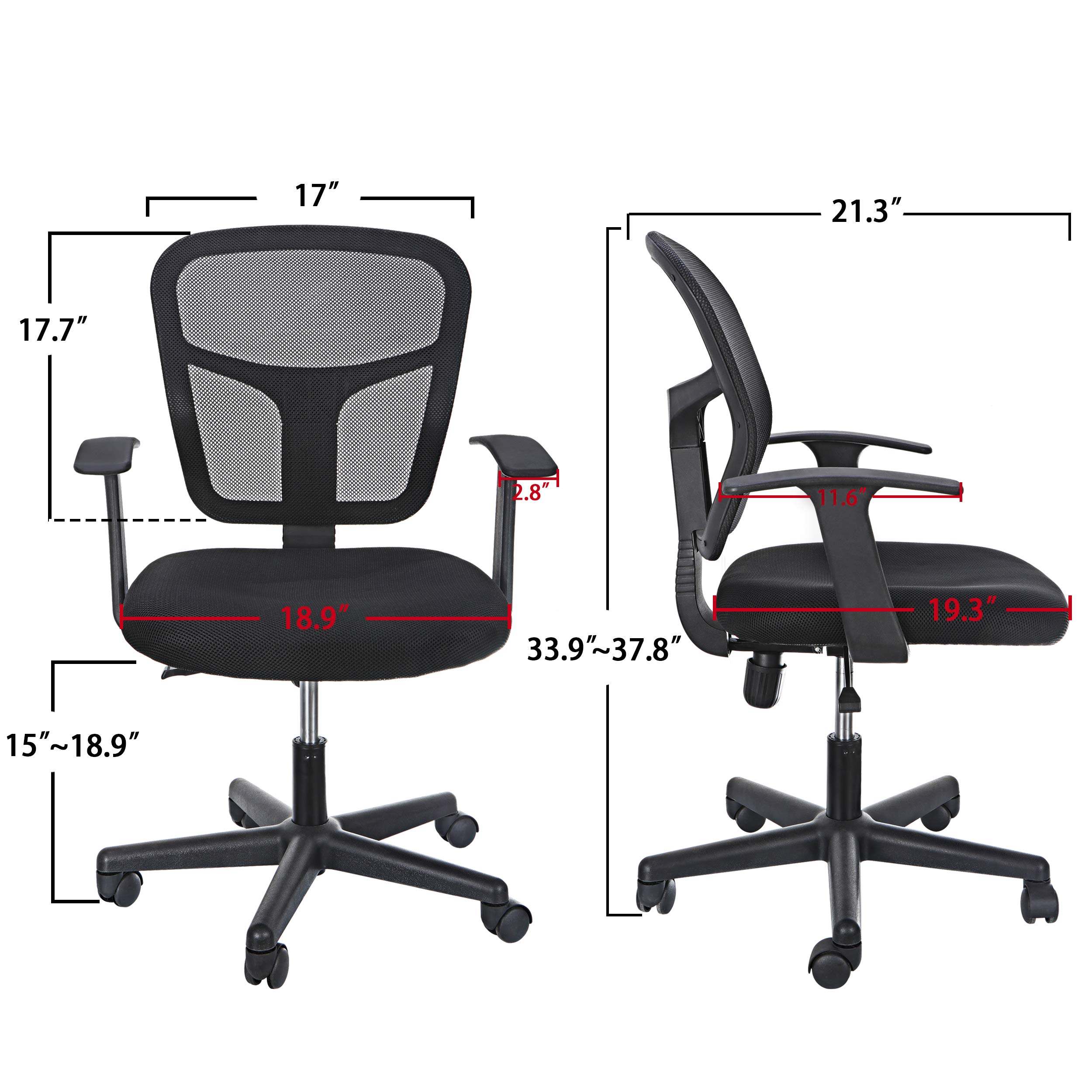 SUPER DEAL Ergonomic Desk Chair Mesh Computer Chair with Armrests, Height Adjustable, 360° Swivel Home Office Task Chair, Black