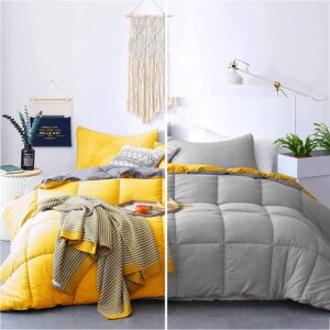 kasentex dual-sided yellow and grey comforter set, 2 pieces lightweight teen solid bedding set & collections, all season fluffy bed set (68x88in comforter & 1 pillowcase)