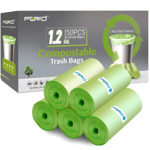 Compostable Trash Bags - FORID 1.2 Gallon Small Garbage Bags 150 Count Mini Strong Trash Can Liners 5 Liter Unscented Wastebasket Bags for Kitchen Bathroom Office Home Garbage Can (5 Rolls/Green)