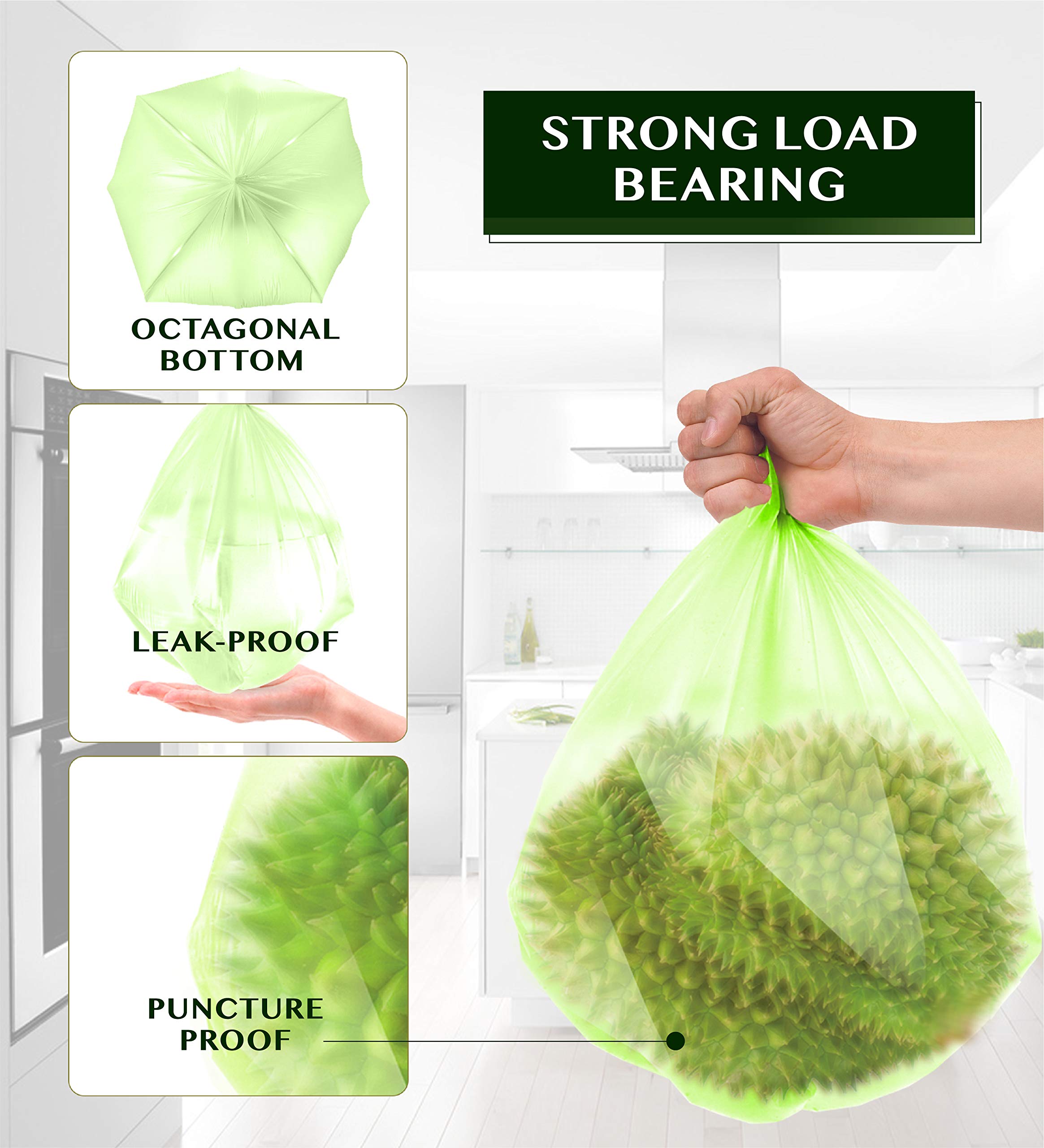 Compostable Trash Bags - FORID 1.2 Gallon Small Garbage Bags 150 Count Mini Strong Trash Can Liners 5 Liter Unscented Wastebasket Bags for Kitchen Bathroom Office Home Garbage Can (5 Rolls/Green)