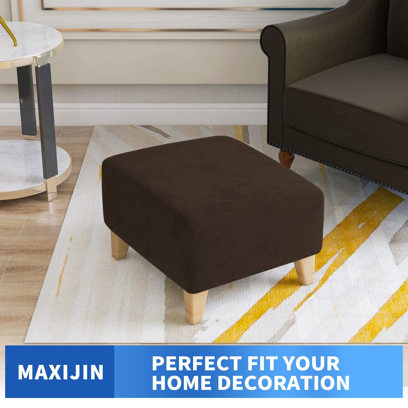 MAXIJIN Velvet Ottoman Slipcover Oversized Stretch Square Rectangle Footstool Slipcover Folding Storage Ottoman Covers for Living Room with Elastic Bottom (Ottoman X-Large, Dark Coffee)