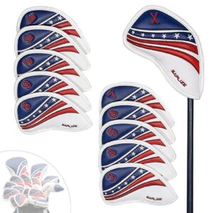 saplize 11pcs golf iron head covers set, pu leather golf club head cover for wedge & iron, protective headcover, embroidered usa stars and stripes design