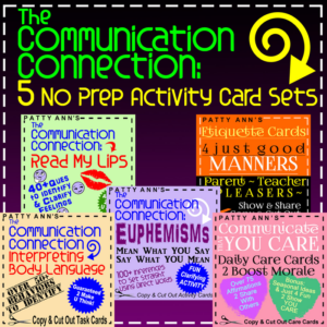 communication connection: 5 no prep copy & cut out activity card & game sets bundle!