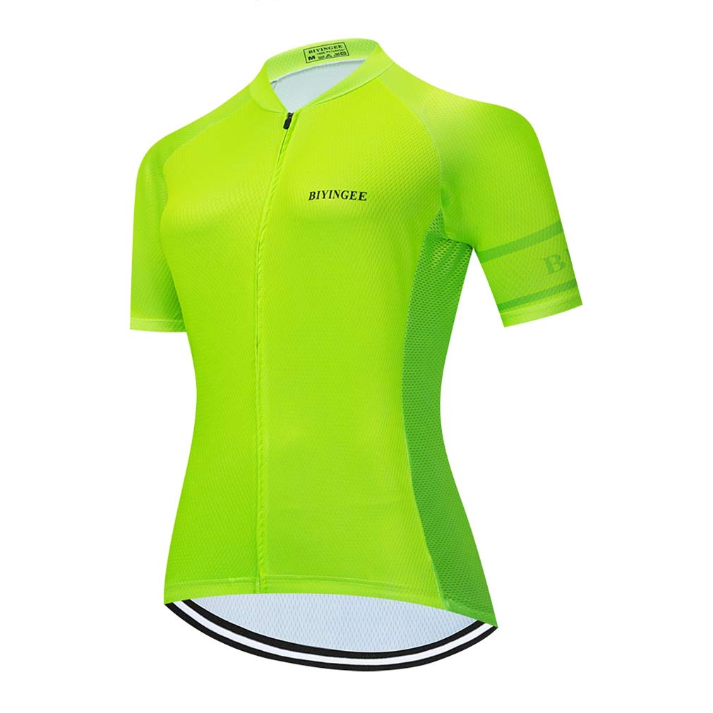 BIYINGEE Women's Cycling Jersey Short Sleeve Sweat Wicking Fluorescence Green Size S