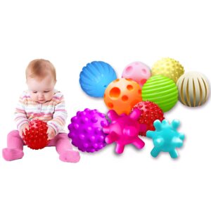 rohsce 10 pack sensory balls for babies kids, 6 to 12 months baby toy ball toddlers and infant small massage soft textured multi ball set…