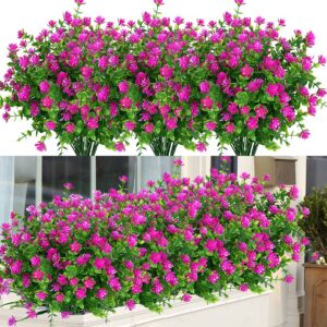 artbloom 6 bundles outdoor artificial flowers uv resistant fake boxwood plants, faux plastic greenery for indoor outside hanging plants garden porch window box home wedding farmhouse decor (magenta)